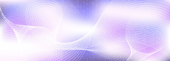 Naklejka premium Big Data Stream. Pink Particle Motion. Violet 