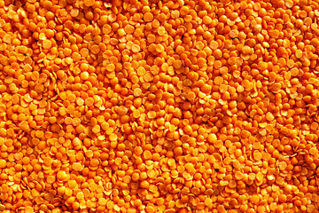 Red lentils background. Top view. Food background. Lentil grains texture