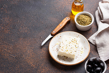 Fresh feta cheese with spices