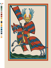 11th century knight on his horse in arms - Medieval Codex illustration