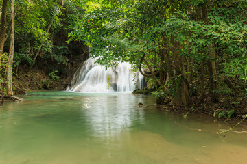Deep forest  of Waterfall Huay Mae Kamin National Park in Kanchanaburi Province, Thailand.