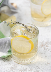 lemon soda on white backdrop food background