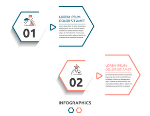 Vector flat infographic template. Line hexagon with text and icons for two diagrams, graph, flowchart, timeline, marketing, presentation. Business concept with 2 options