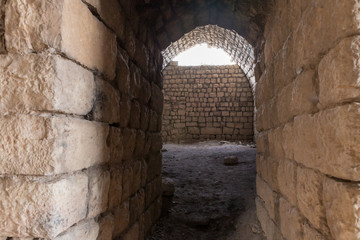 Passage  between the halls in ruins of crusader Fortress Chateau Neuf - Metsudat Hunin is located at the entrance to the Israeli Margaliot village in the Upper Galilee in northern Israel