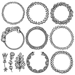 Set of black doodle frames, vignettes for bullet journal, notebook, diary and planner isolated on white background.