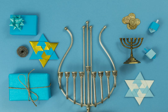 religion image of jewish holiday Hanukkah background with menorah (traditional candelabra)