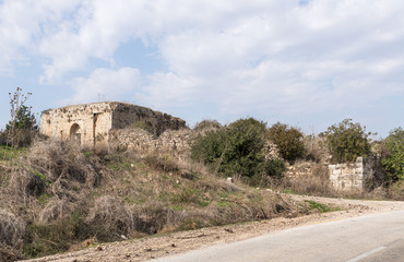 Fototapeta premium The ruins of crusader Fortress Chateau Neuf - Metsudat Hunin is located at the entrance to the Israeli Margaliot village in the Upper Galilee in northern Israel