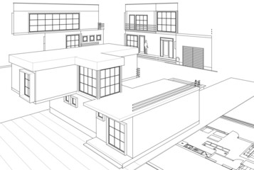 Fototapeta na wymiar house architecture sketch 3d illustration