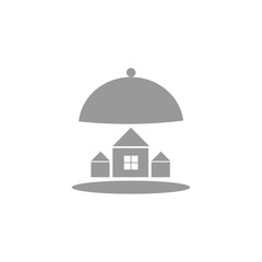 Cloche with house inside it. Isolated vector home icon. Real estate, insurance illustration