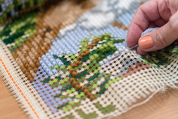 cross-stitch handle is very colorful and tasteful