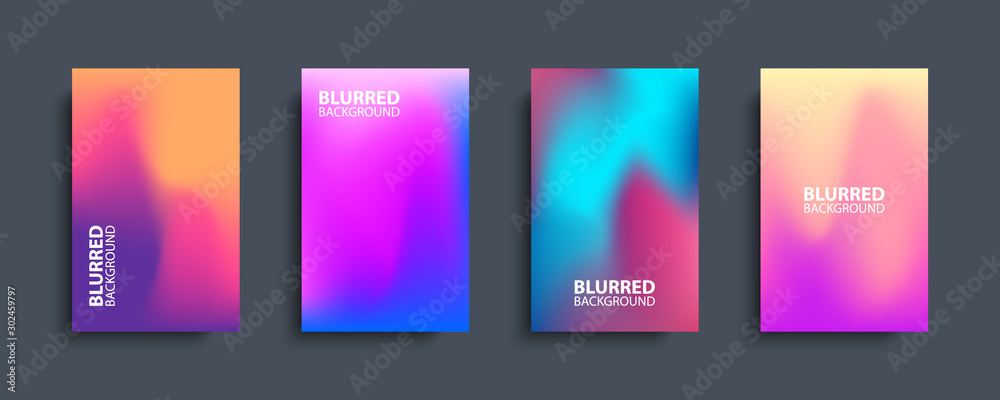 Aufkleber Blurred backgrounds set with modern abstract blurred color gradient patterns. Templates collection for brochures, posters, banners, flyers and cards. Vector illustration.