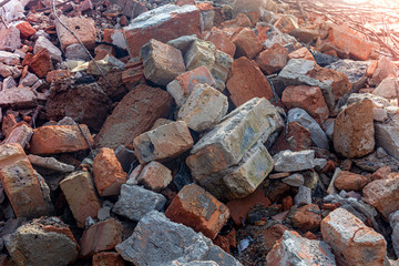 construction garbage bricks stones mortar close up