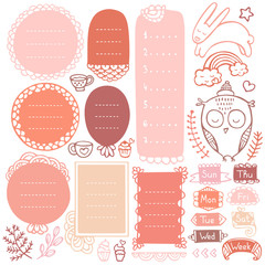 Bullet journal hand-drawn vector elements for notebook, diary, and planner. Doodle frames isolated on a white background. 