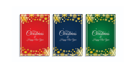 Simlpe Christmas card set decorated with golden snowflakes