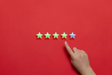 Evaluation of the provision of services. Customer Service Rating. Five stars on a red background