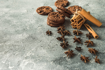  tasty healthy cookies and cinnamon and anise on the table