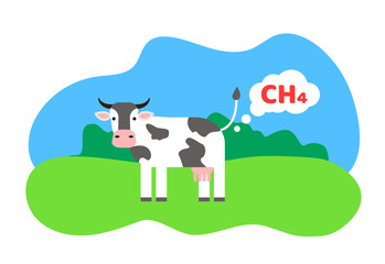 cow emits  methane ch4 global ecology problem concept