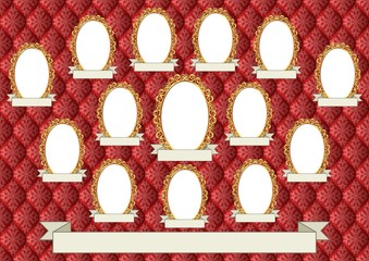 decorative background with fourteen frames for pictures, ornate vignette 