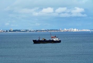 a ship on the ocean in Lagos - Portugal 31.Oct.2019