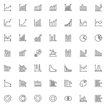 Graph and diagram line icons set. Infographics linear style symbols collection, outline signs pack. vector graphics. Set includes icons as business graph analytics, pie chart, chart bar statistic