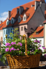 Basket with flowers in the center of Riga