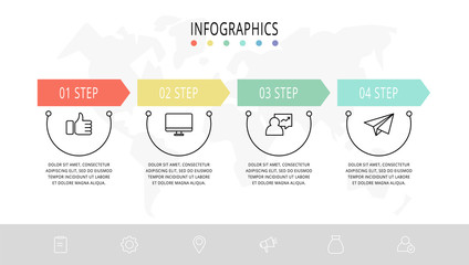 Vector flat line template circle infographics. Business concept with 4 options and arrows. Four steps for content, flowchart, timeline, levels, marketing, presentation, graph, diagrams, slideshow