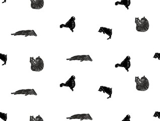 cat fun lazy black white vector seamless pattern