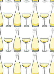 Bottle and glass of champagne seamless pattern