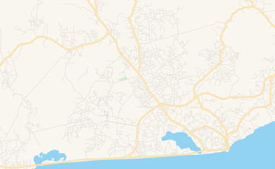Fototapeta na wymiar Printable street map of Cape Coast, Ghana
