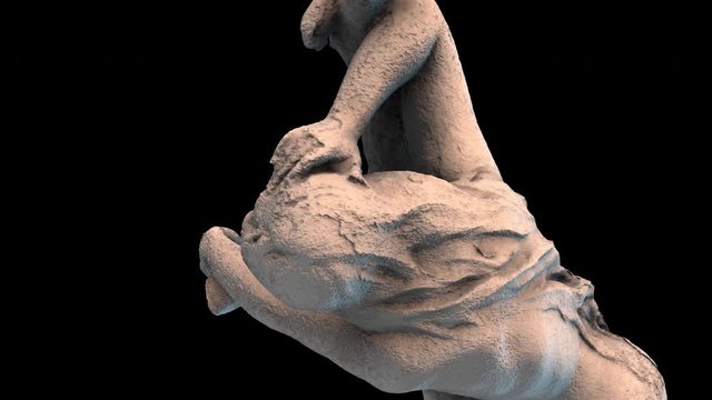 Eve and the Snake -rotation from bottom to top- 3D model animation on a black background