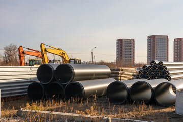 process of laying of engineering and heating systems. plastic pipes. construction of pipelines for...