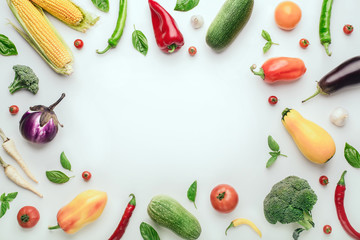 Fototapeta na wymiar Diet foods on a white background top view.