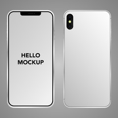 Mobile Smartphone vector illustration. Original design mockup screen, realistic detailed 3d model surface of isolated phone template. Object  for web, iot. Front and Back, homescreen and locksreen