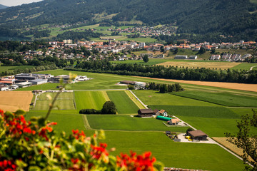View from the castle of gruyeres to the valley 