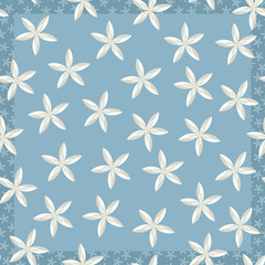 Plants and flowers pattern frame, blue and white floral decoration