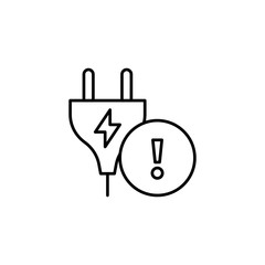 Electric plug warning icon. Concept safety. Outline thin line flat illustration. Isolated on white background. 