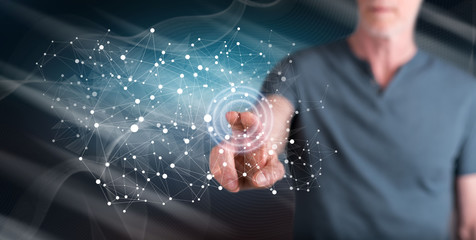 Man touching a virtual network