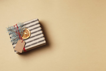 Craft decorative gift on a   background. Place for the test. Top View.