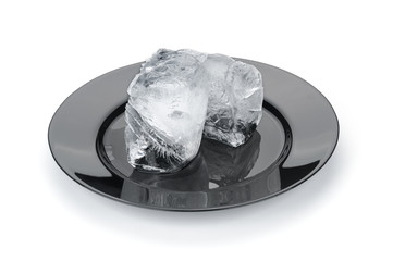 Melting ice cubes on plate isolated on white background