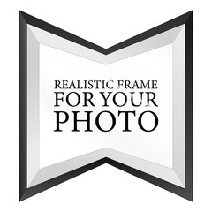 Black Realistic photo frame template isolated on white background. Graphic Resource vector illustration, blank picture for gallery, text, empty mockup, interior, simple image object