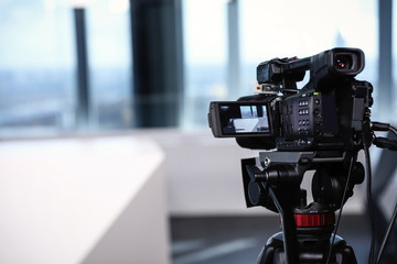 Modern video recording studio, focus on camera