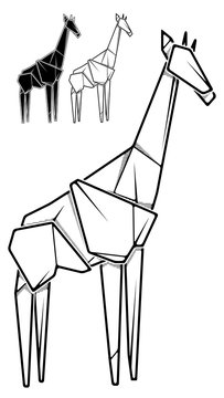 Image of paper giraffe origami (contour drawing).