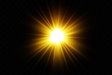 White glowing light explodes on a transparent background. Sparkling magical dust particles. Bright Star. Transparent shining sun, bright flash. Vector sparkles. To center a bright flash