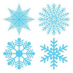 Snowflake set in blue color, festive ornaments with pattern for Christmas sale. Traditional winter object frozen crystal on white. Paper cut of Xmas flake decoration symbol for promotion card vector