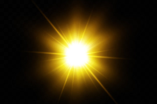 White glowing light explodes on a transparent background. Sparkling magical dust particles. Bright Star. Transparent shining sun, bright flash. Vector sparkles. To center a bright flash