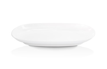 Empty ceramic white plate on white background. Clipping path