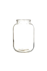 Empty glass jar on white background