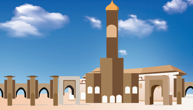 Flat vector web banners on the theme of Mosque in Medina. Flat Vector Illustration. Flat Design Background. Web vector illustration.