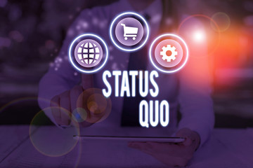 Word writing text Status Quo. Business photo showcasing existing state of affairs regarding social or political issues