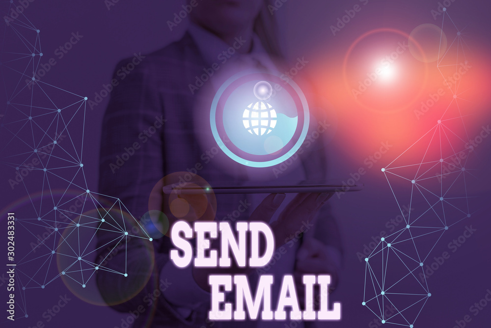 Poster writing note showing send email. business concept for the system for using computers to send message